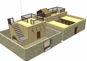 单层民居建筑设计SU(草图大师)模型