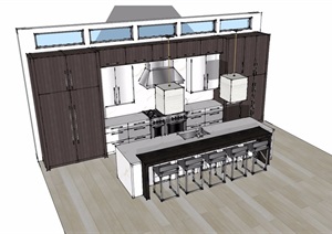 开放式厨房详细设计SU(草图大师)模型
