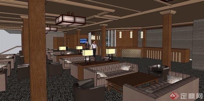 现代详细室内餐饮空间设计su模型