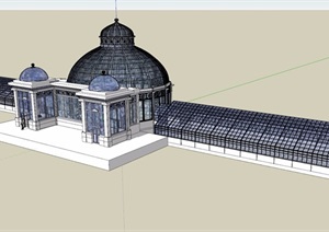 欧式风格展览会馆单层建筑SU(草图大师)模型