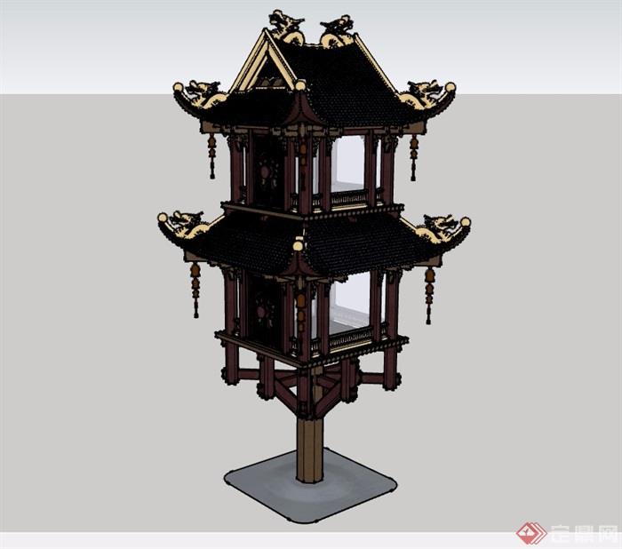 中式风格塔素材设计su模型