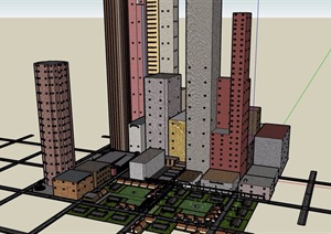 多层高层综合城市建筑设计SU(草图大师)模型