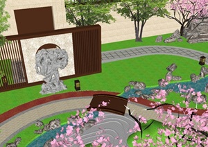 新中式别墅庭院景观方案SU(草图大师)模型
