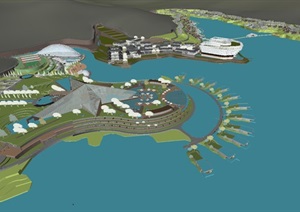 一个现代环湖旅游景点规划方案SU(草图大师)模型