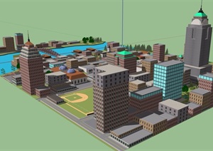 现代风格城镇综合建筑SU(草图大师)模型