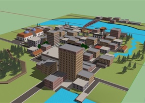 现代风格详细的综合城市建筑SU(草图大师)模型