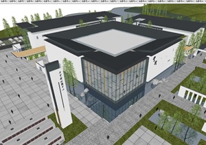 新中式规划展览馆建筑方案SU(草图大师)模型