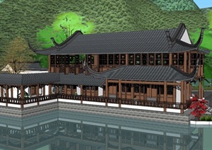 古典中式滨湖公园水榭方案SU(草图大师)模型