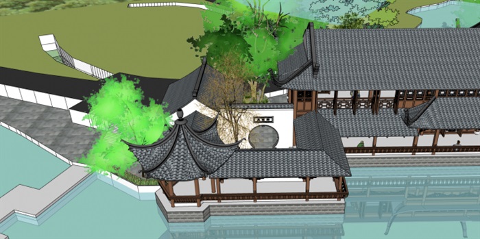 古典中式滨湖公园水榭方案SU模型(9)