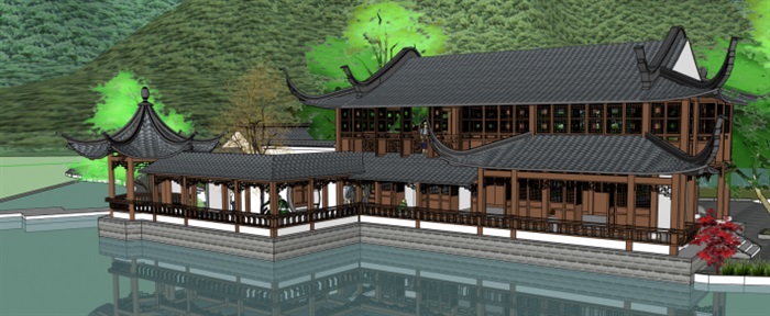 古典中式滨湖公园水榭方案SU模型(10)