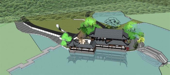 古典中式滨湖公园水榭方案SU模型(12)