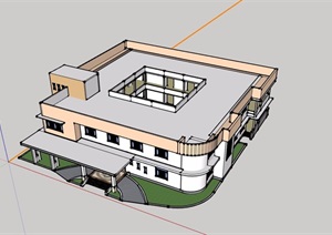 两层酒店建筑设计SU(草图大师)模型