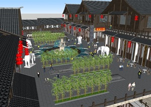古典中式商业步行街SU(草图大师)模型