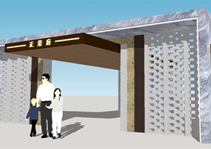 现代小区大门与流水景墙SU(草图大师)模型