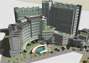 三个现代风格医院建筑方案SU(草图大师)模型