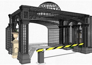 一个欧式铁艺入口大门方案SU(草图大师)模型