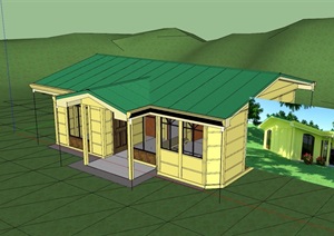 美式风格单层住宅别墅SU(草图大师)模型