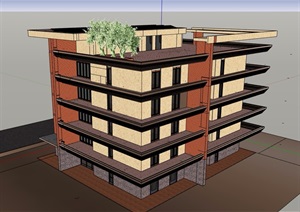 现代多层独特办公楼素材设计SU(草图大师)模型