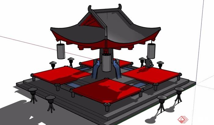 古典中式风格详细凉亭su模型