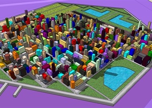 现代详细城市综合体素材设计SU(草图大师)模型