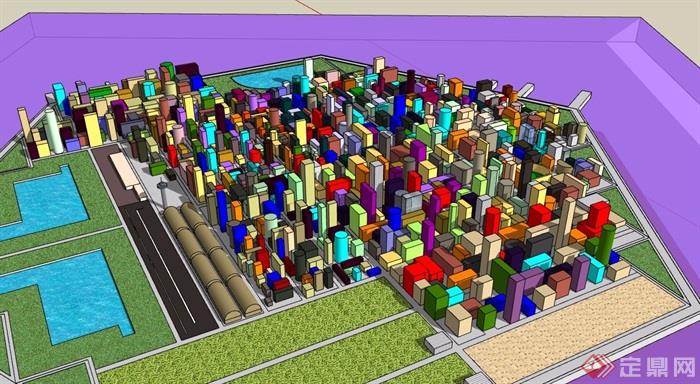 现代详细城市综合体素材设计su模型