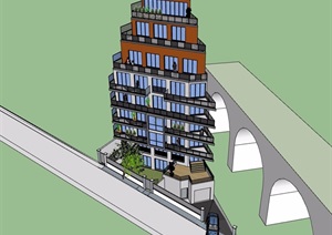 现代多层住宅楼独特设计SU(草图大师)模型