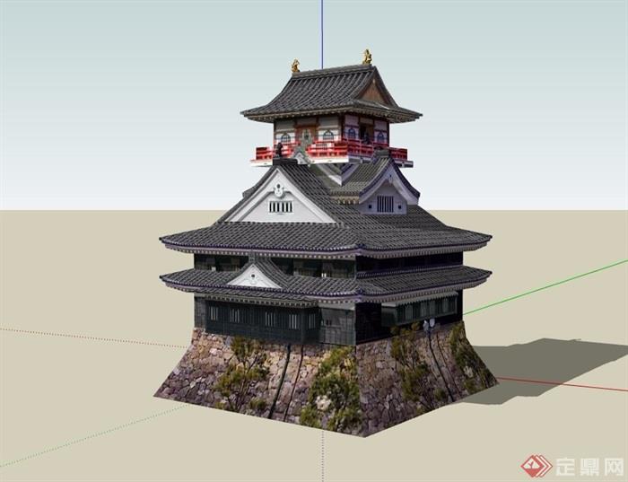 古典中式风格独栋寺庙建筑su模型