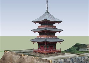 古典中式风格寺庙塔楼设计SU(草图大师)模型