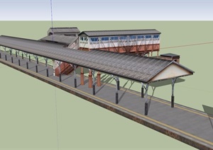 日式风格车站建筑设计SU(草图大师)模型