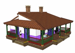 单层欧式民居住宅建筑SU(草图大师)模型