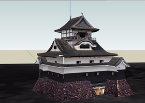 详细的日式风格寺庙建筑SU(草图大师)模型