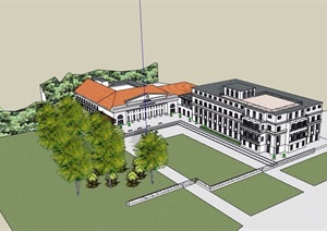 某欧式风格详细学校教育建筑楼SU(草图大师)模型