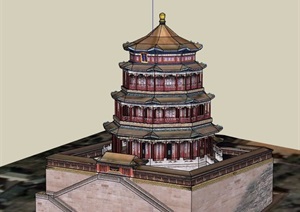 古典中式风格详细旅游建筑SU(草图大师)模型