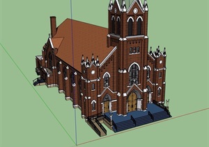 欧式风格详细独特的教堂设计SU(草图大师)模型