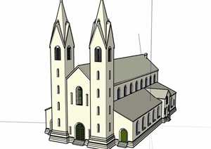 英式风格有材质无贴图教堂设计SU(草图大师)模型