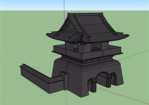 古典中式风格无材质城门建筑SU(草图大师)模型