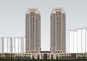 某新古典高层居住楼建筑设计SU(草图大师)模型