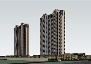 某新古典风格高层居住区建筑设计SU(草图大师)模型
