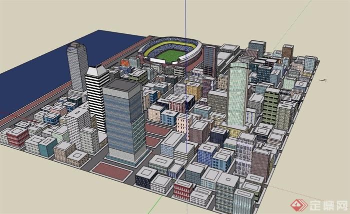 某现代风格详细完整的城市综合体建筑su模型