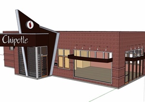 单层现代风格餐厅建筑SU(草图大师)模型