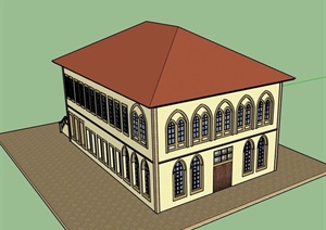 欧式风格两层餐馆建筑SU(草图大师)模型