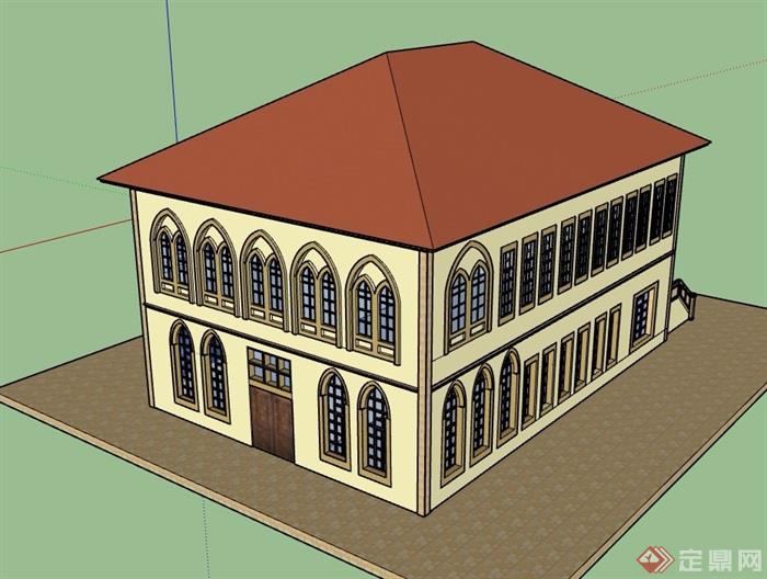 欧式风格两层餐馆建筑su模型