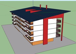 现代风格多层教育建筑楼SU(草图大师)模型