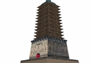 古典寺庙塔建筑SU(草图大师)模型