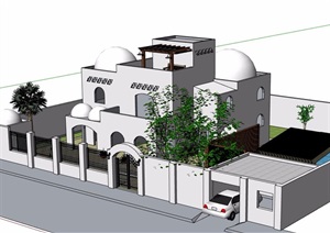 无材质贴图独栋别墅建筑SU(草图大师)模型
