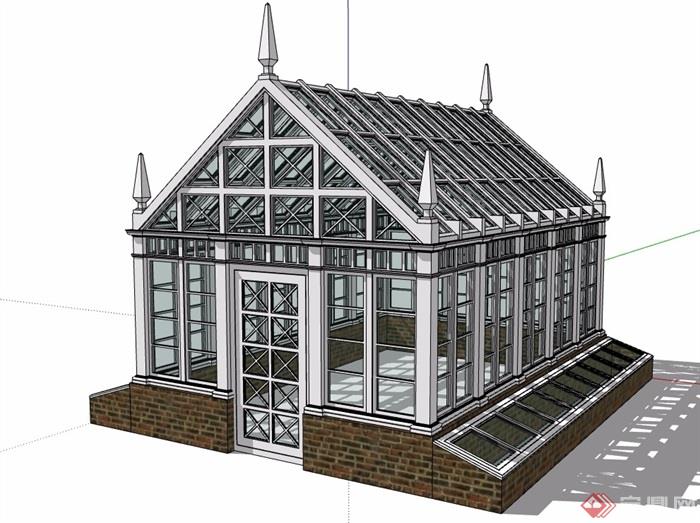 某屋顶玻璃房建筑su模型