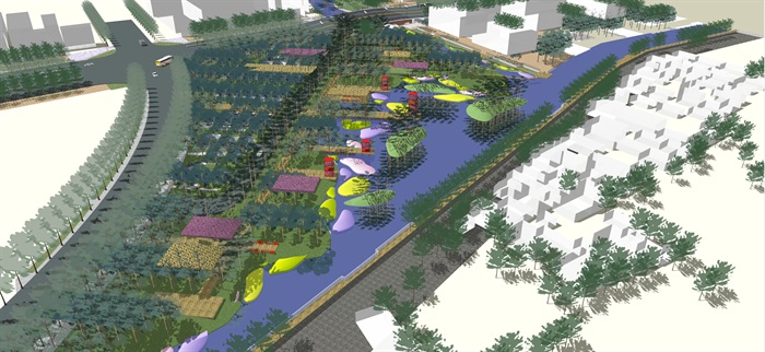 某中式护城河公园景观设计su精细模型