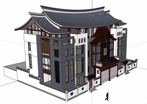 中式别墅详细建筑SU(草图大师)模型