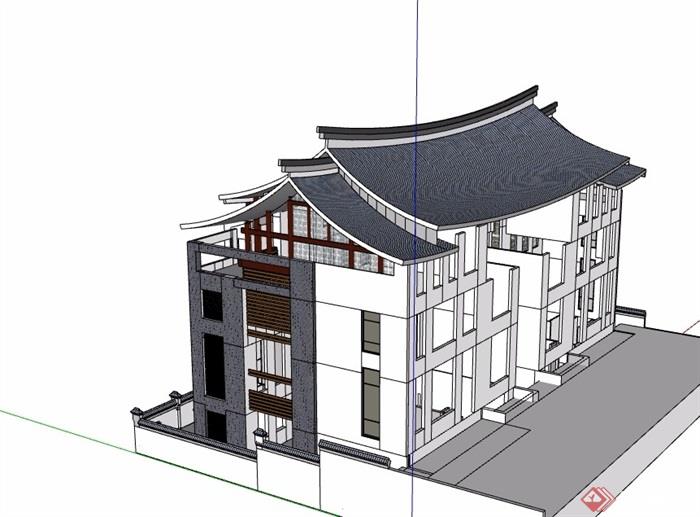 中式别墅详细建筑su模型