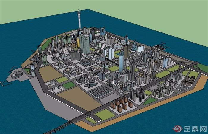 某滨海城市建筑详细景观设计su模型